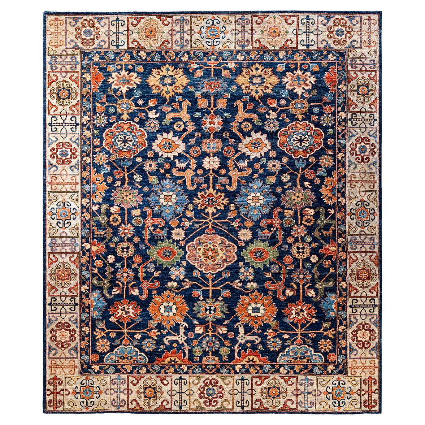  Traditional Serapi Hand Knotted Wool Blue Area Rug For Sale