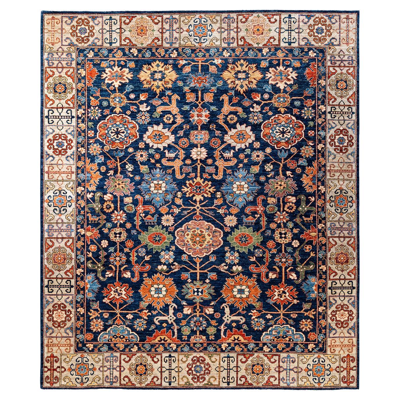 Traditional Serapi Hand Knotted Wool Blue Area Rug