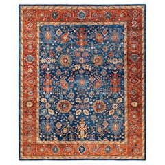  Traditional Serapi Hand Knotted Wool Blue Area Rug