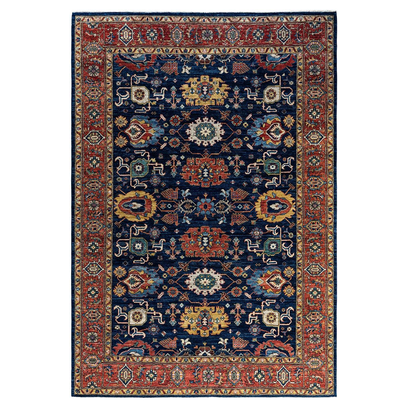 Traditional Serapi Hand Knotted Wool Blue Area Rug