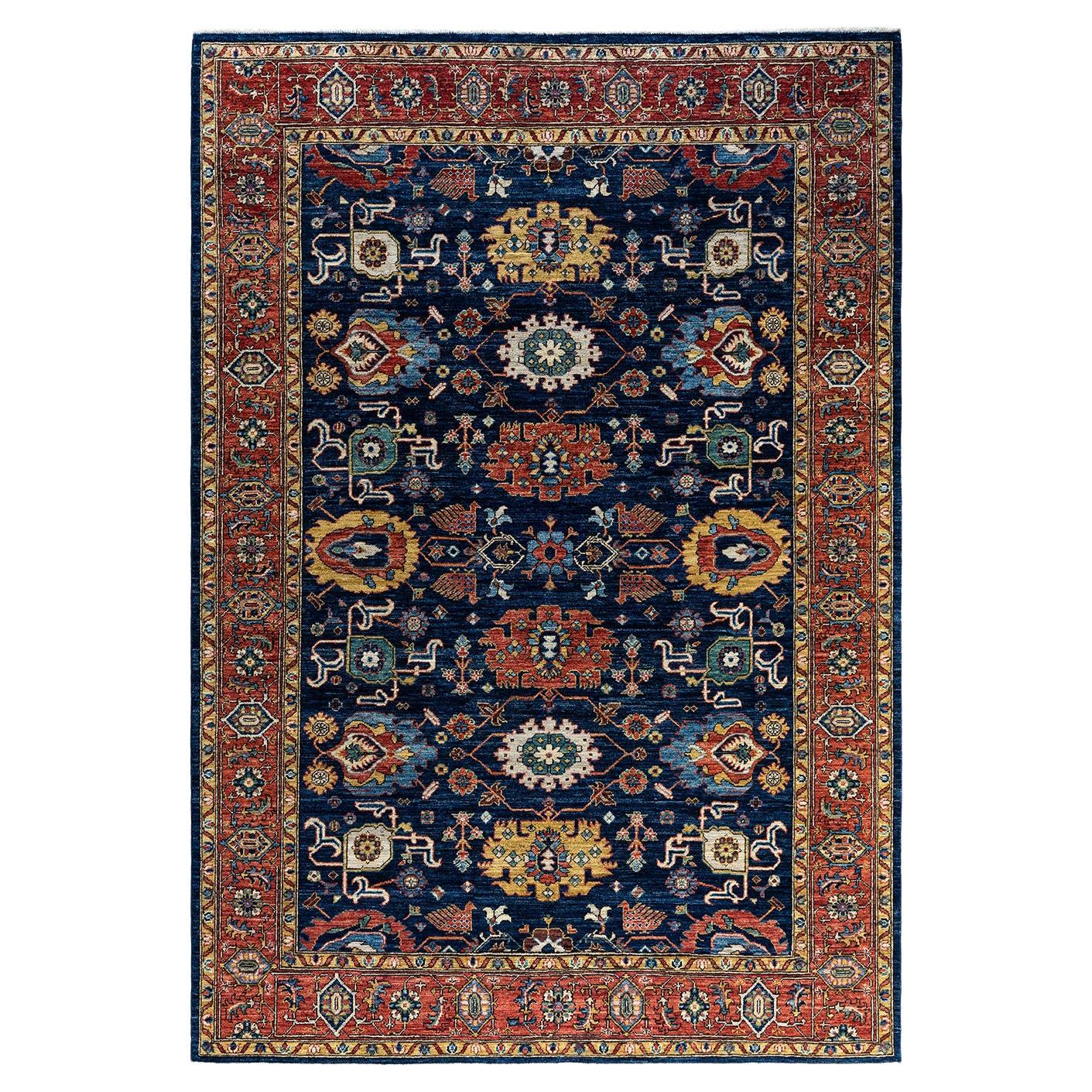  Traditional Serapi Hand Knotted Wool Blue Area Rug