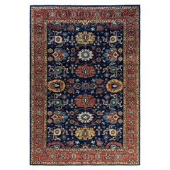  Traditional Serapi Hand Knotted Wool Blue Area Rug