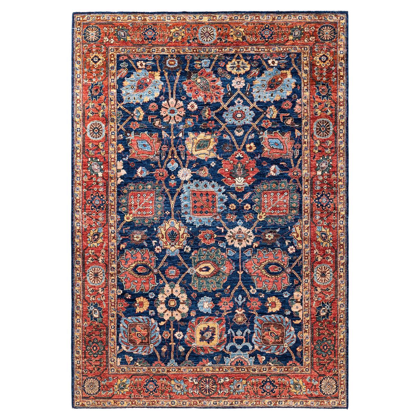 Traditional Serapi Hand Knotted Wool Blue Area Rug For Sale