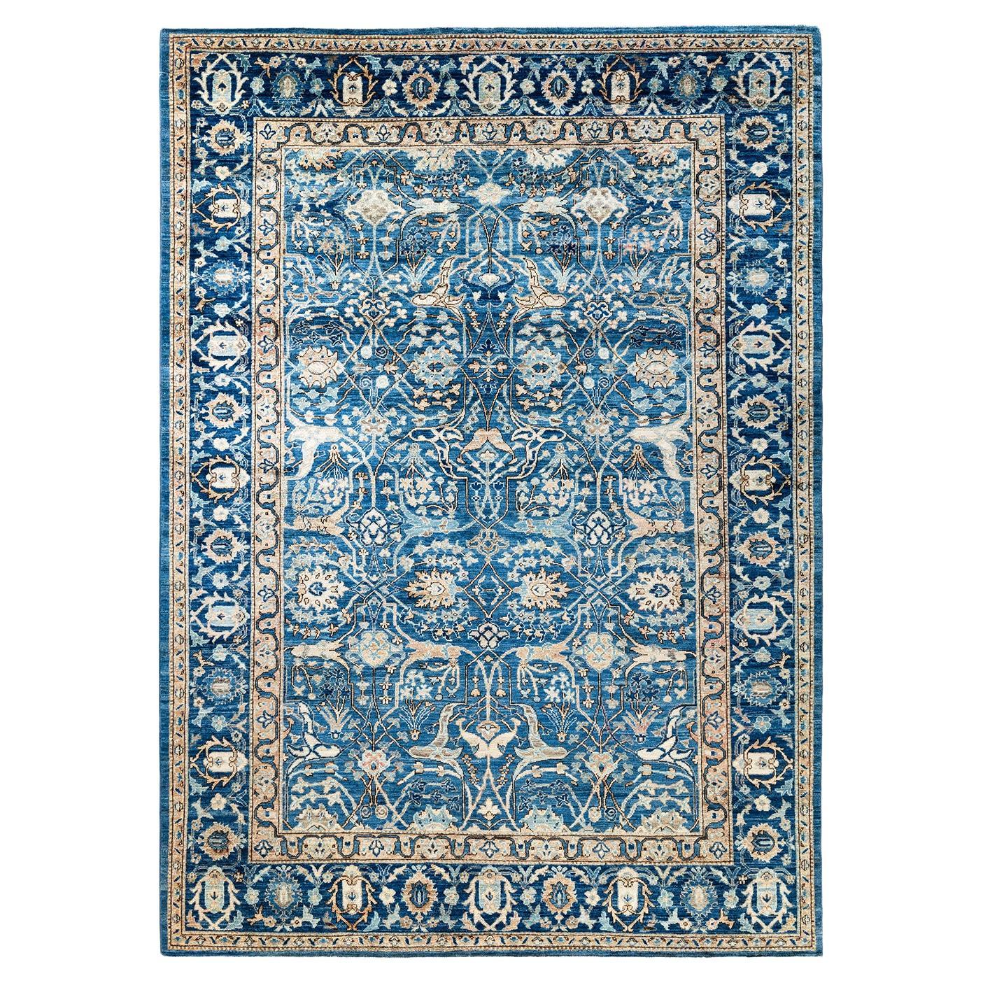 Traditional Serapi Hand Knotted Wool Blue Area Rug  For Sale