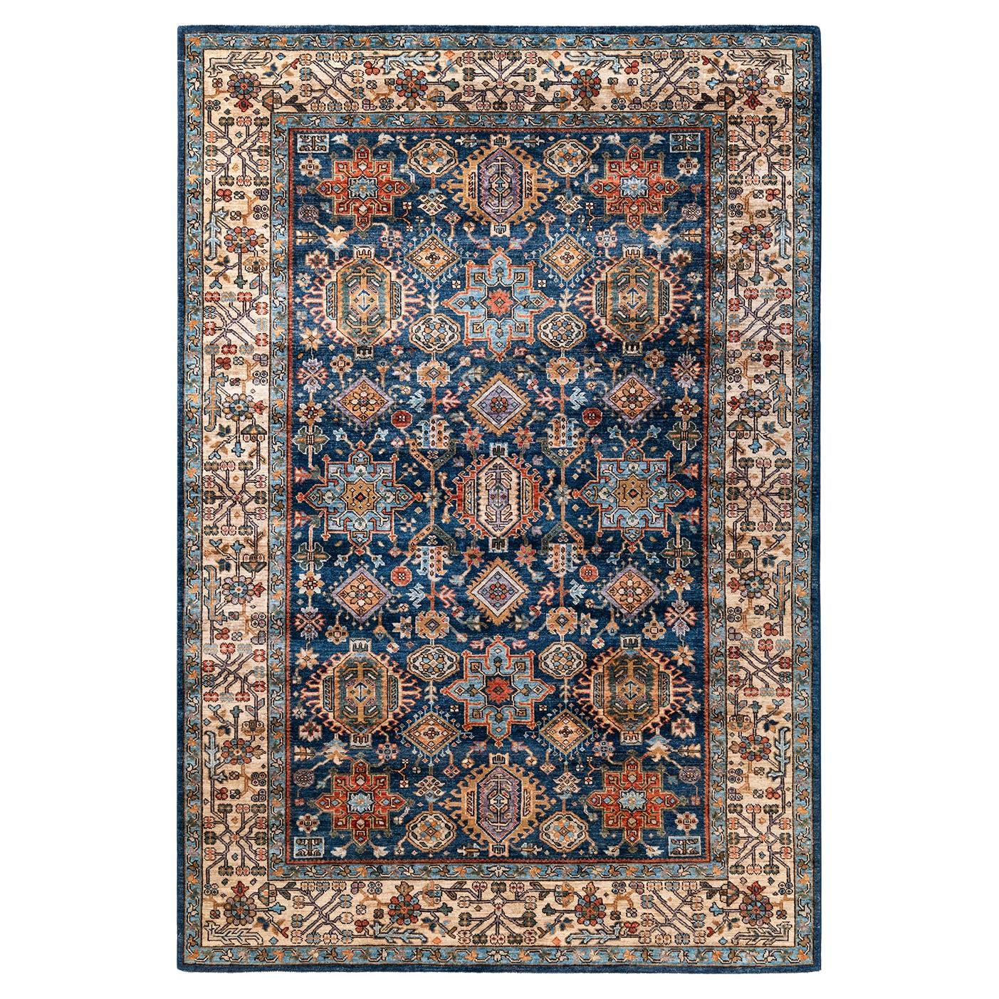 Traditional Serapi Hand Knotted Wool Blue Area Rug For Sale