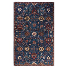 Traditioneller Serapi Teppich aus handgeknüpfter Wolle in Blau
