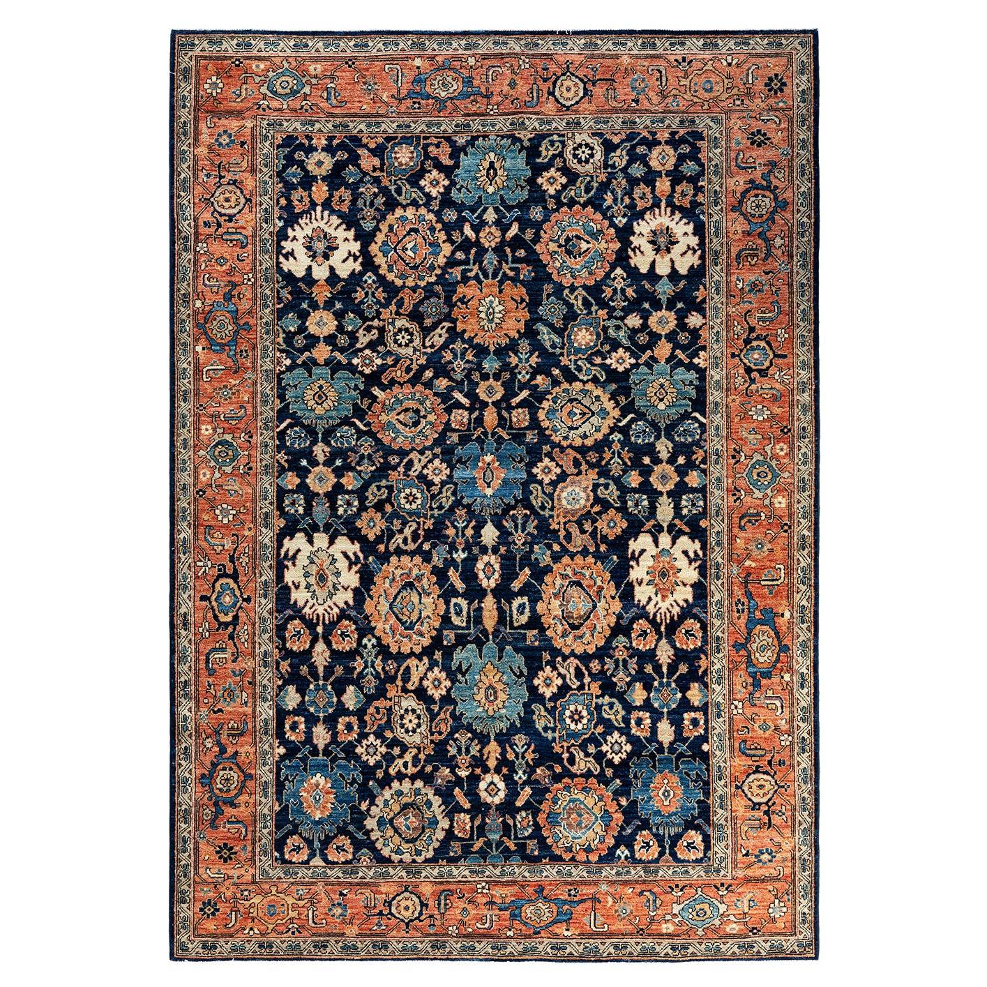  Traditional Serapi Hand Knotted Wool Blue Area Rug For Sale