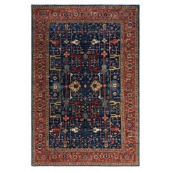  Traditional Serapi Hand Knotted Wool Blue Area Rug