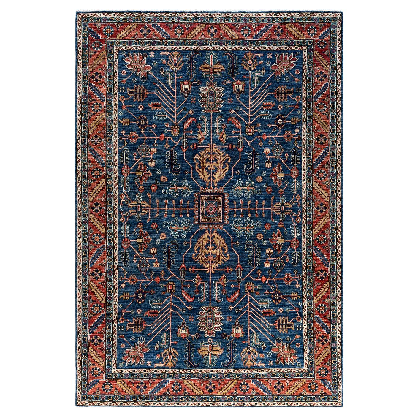 Traditional Serapi Hand Knotted Wool Blue Area Rug For Sale