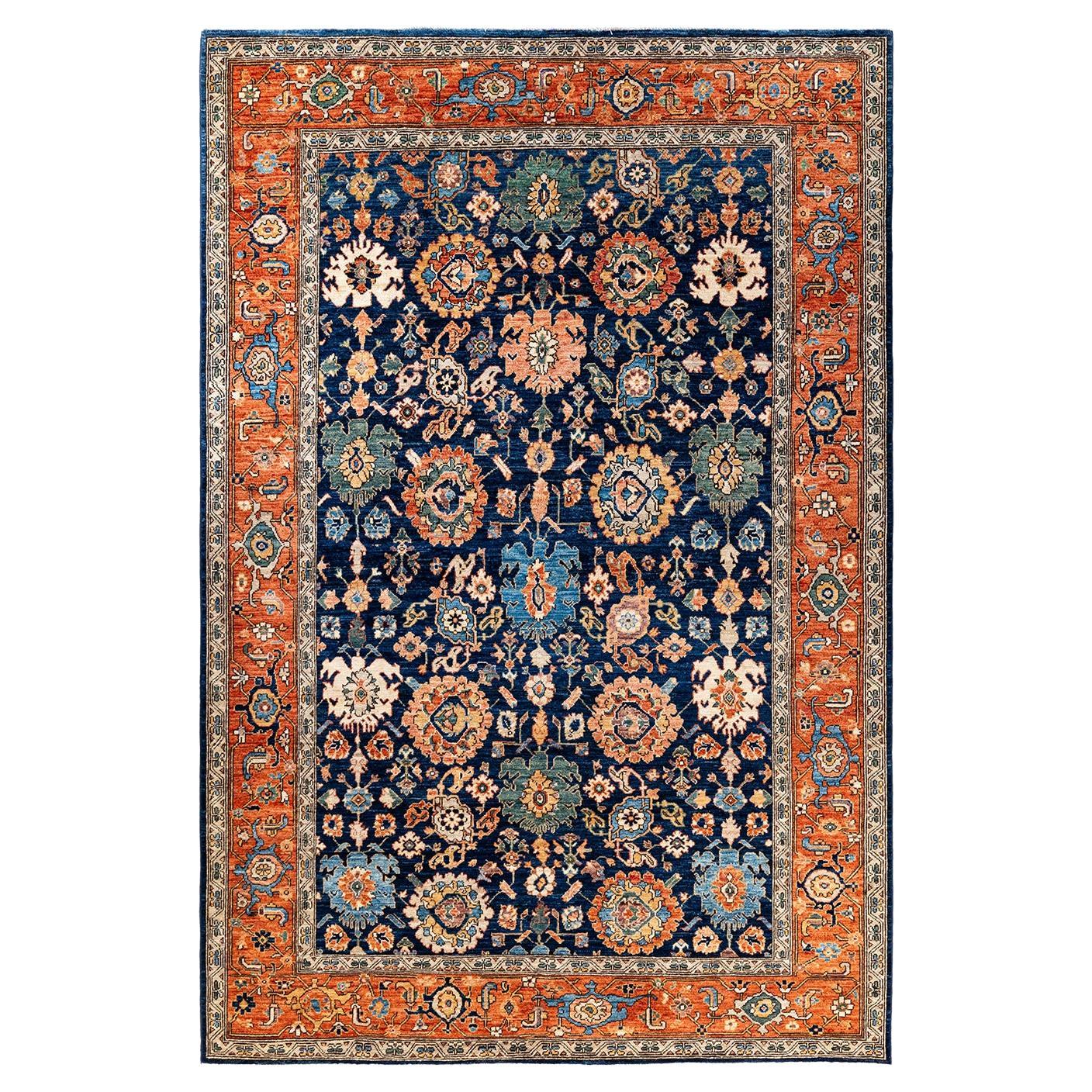 Traditional Serapi Hand Knotted Wool Blue Area Rug