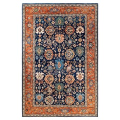  Traditional Serapi Hand Knotted Wool Blue Area Rug