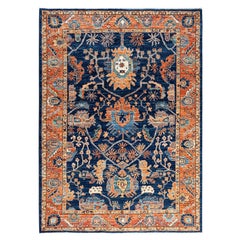 Alfombra tradicional Serapi de lana anudada a mano Azul