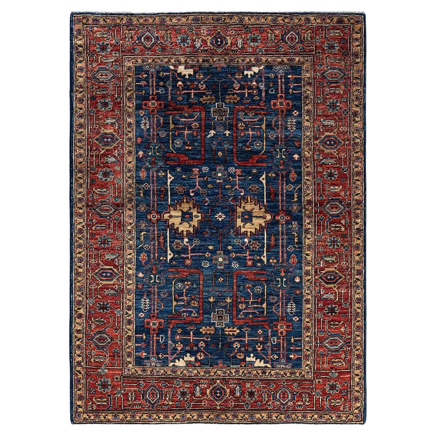 Traditional Serapi Hand Knotted Wool Blue Area Rug  For Sale