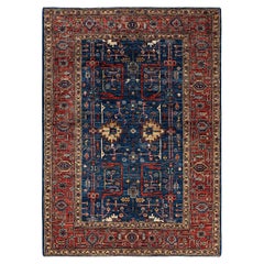 Traditional Serapi Hand Knotted Wool Blue Area Rug 