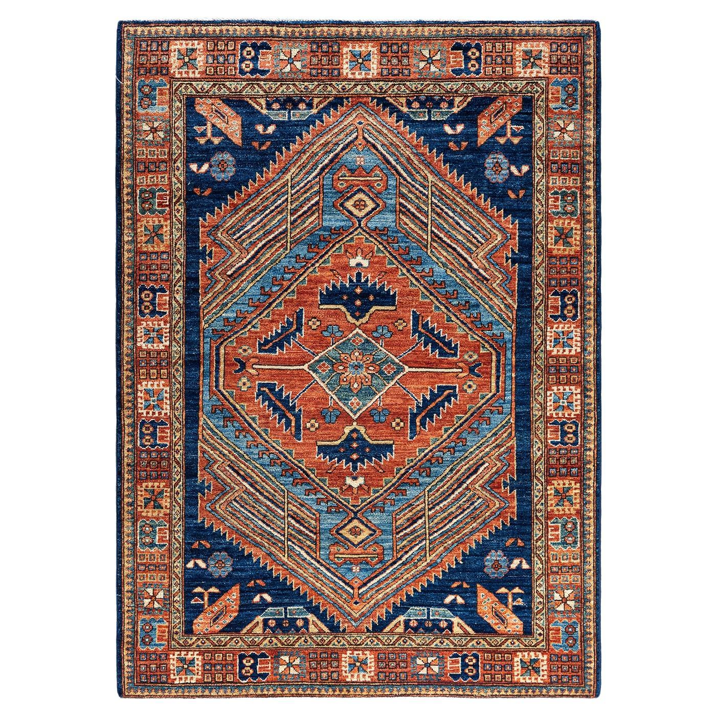 Traditional Serapi Hand Knotted Wool Blue Area Rug  For Sale