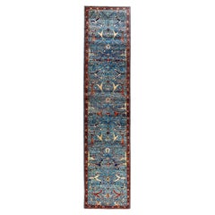 Traditional Serapi Hand Knotted Wool Blue Runner 2' 7" x 11' 6"