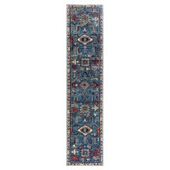 Traditional Serapi Hand Knotted Wool Blue Runner 2' 7" x 11' 8"