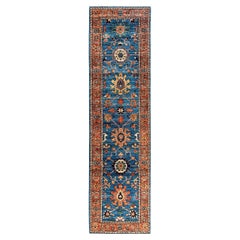Traditional Serapi Hand Knotted Wool Blue Runner 2
 7" x 9
 10"