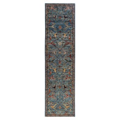 Traditional Serapi Hand Knotted Wool Blue Runner 2' 7" x 9' 11"