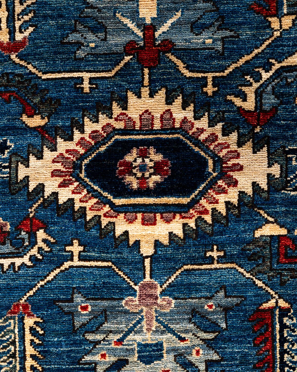 Traditioneller handgeknüpfter Serapi-Läufer aus Wolle in Blau 2' 7