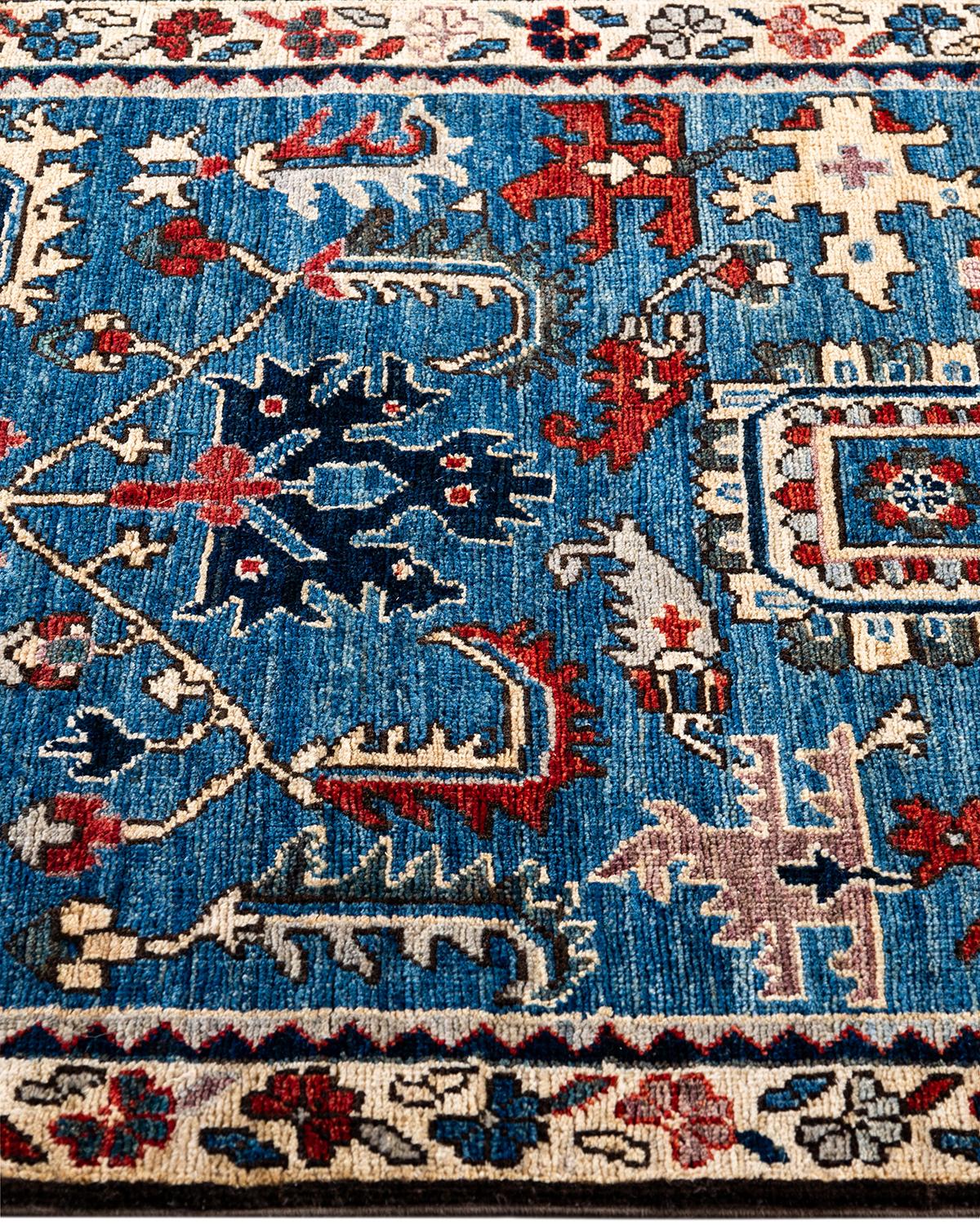 Traditioneller handgeknüpfter Serapi-Läufer aus Wolle in Blau 2' 7