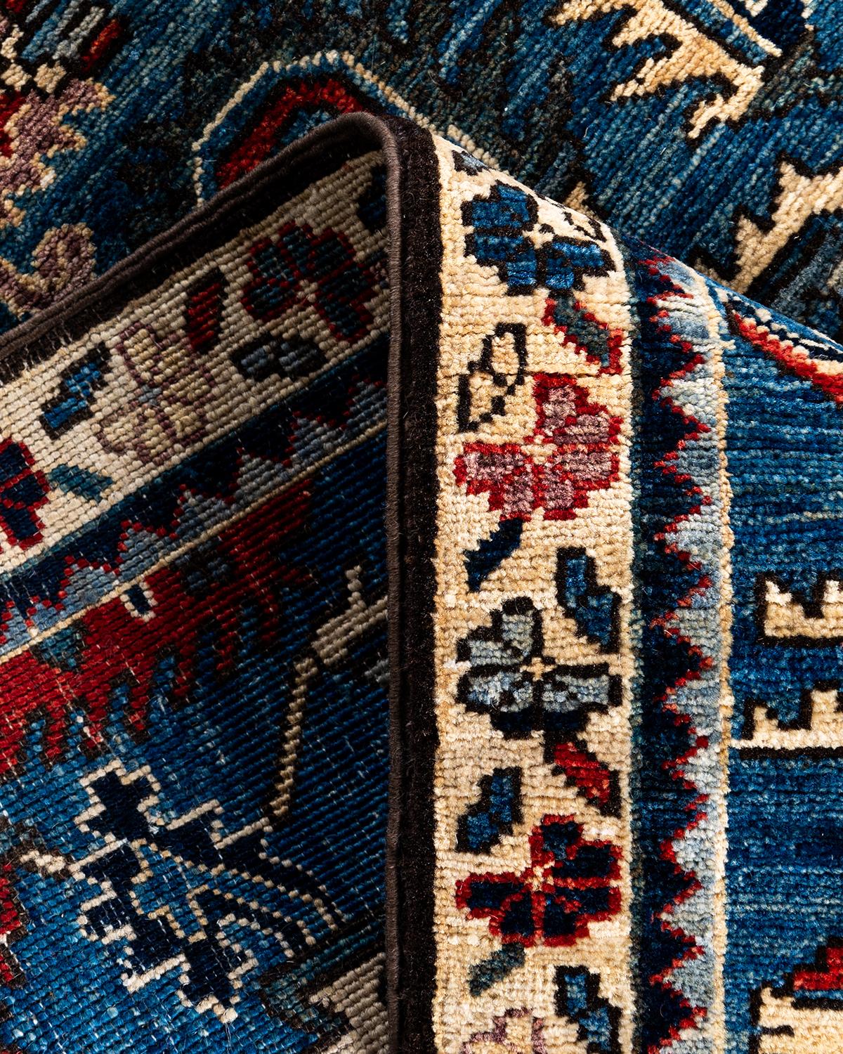 Traditioneller handgeknüpfter Serapi-Läufer aus Wolle in Blau 2' 7
