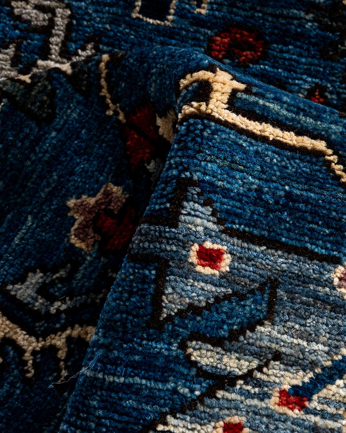 Traditioneller handgeknüpfter Serapi-Läufer aus Wolle in Blau 2' 7