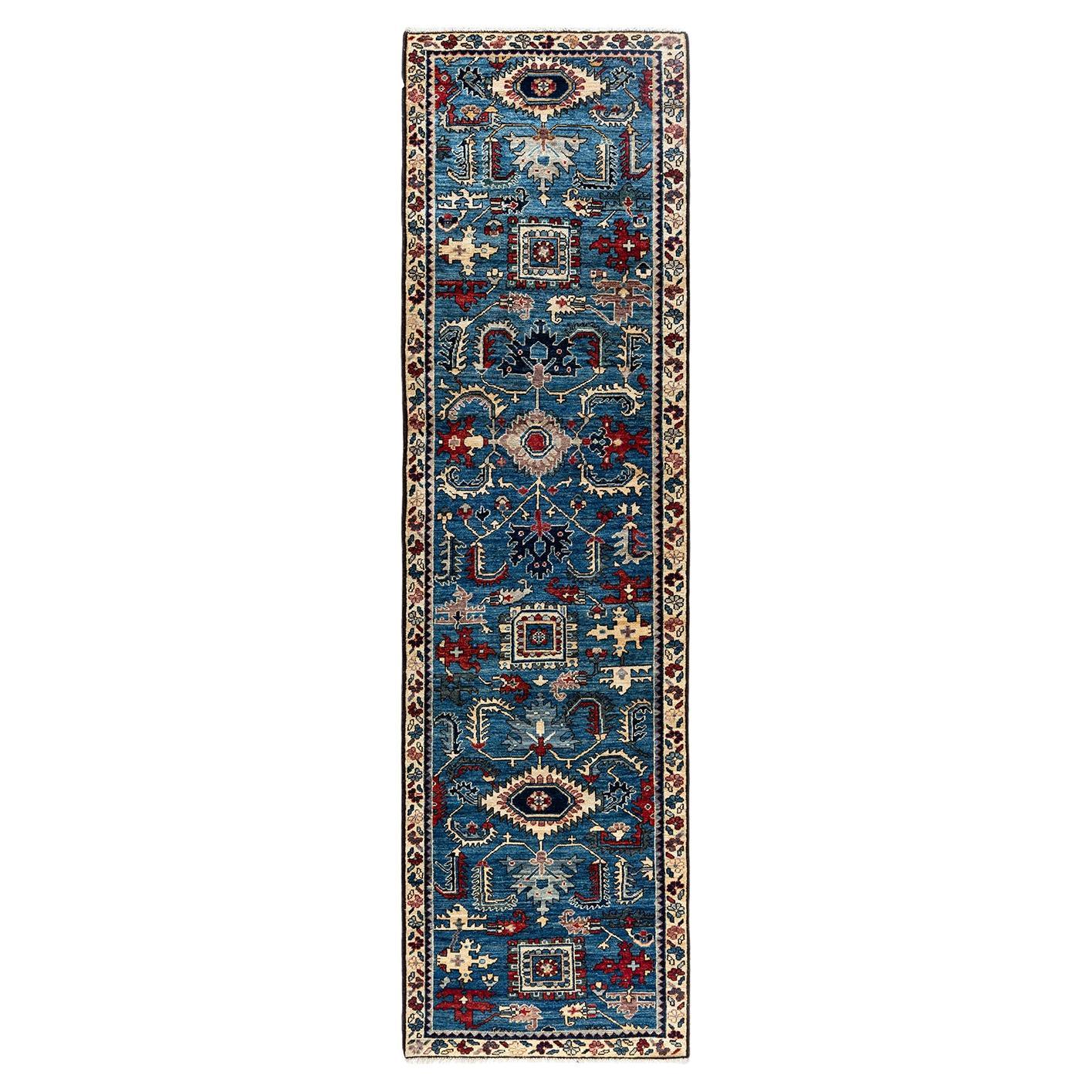 Tapis de couloir traditionnel Serapi bleu noué à la main 2' 7" x 9' 6"