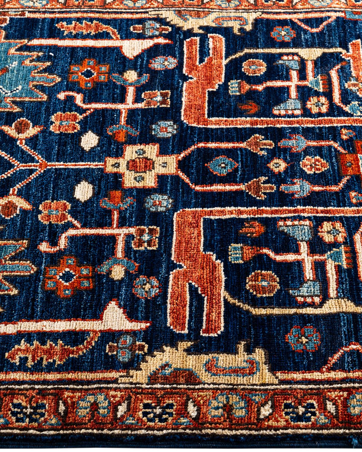 Tapis de couloir traditionnel Serapi bleu noué à la main 2' 7