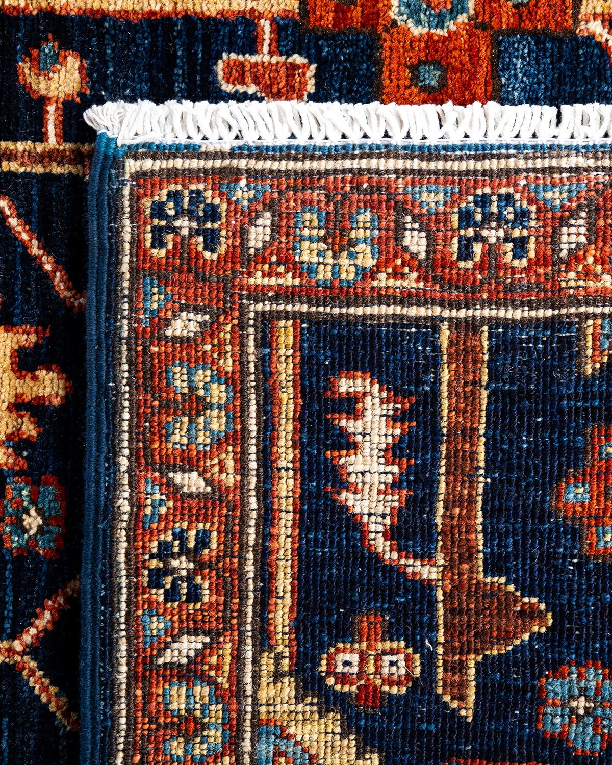 XXIe siècle et contemporain Tapis de couloir traditionnel Serapi bleu noué à la main 2' 7