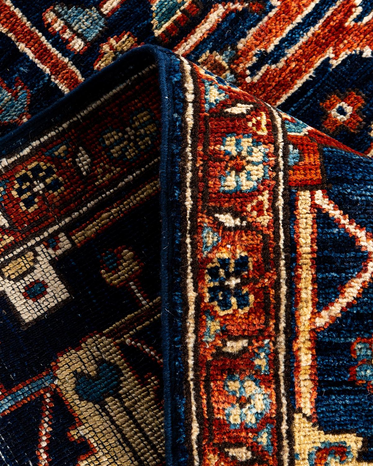 Laine Tapis de couloir traditionnel Serapi bleu noué à la main 2' 7