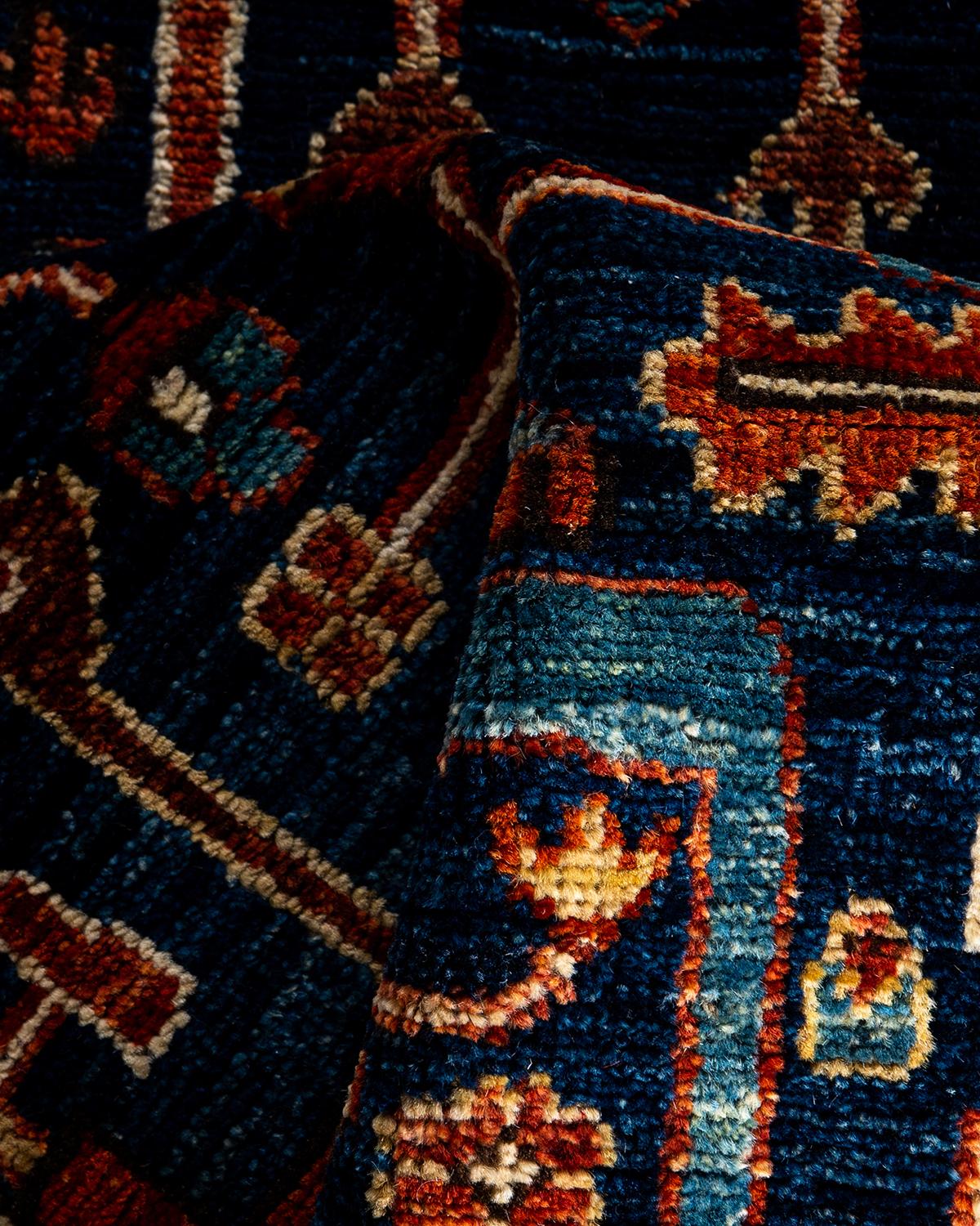 Tapis de couloir traditionnel Serapi bleu noué à la main 2' 7