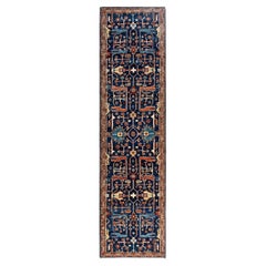 Traditional Serapi Hand Knotted Wool Blue Runner 2' 7" x 9' 9"