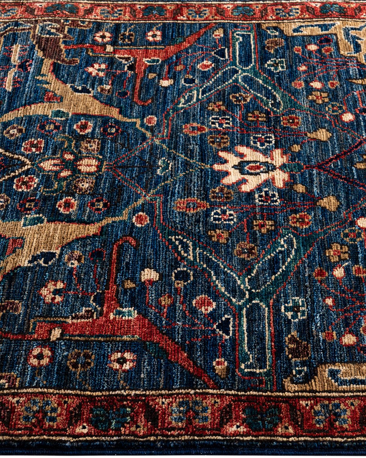 Tradicional Serapi Alfombra de Lana Anudada a Mano Azul 2' 8