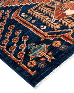 Traditional Serapi Hand Knotted Wool Blue Runner 2' 8" x 11' 11"