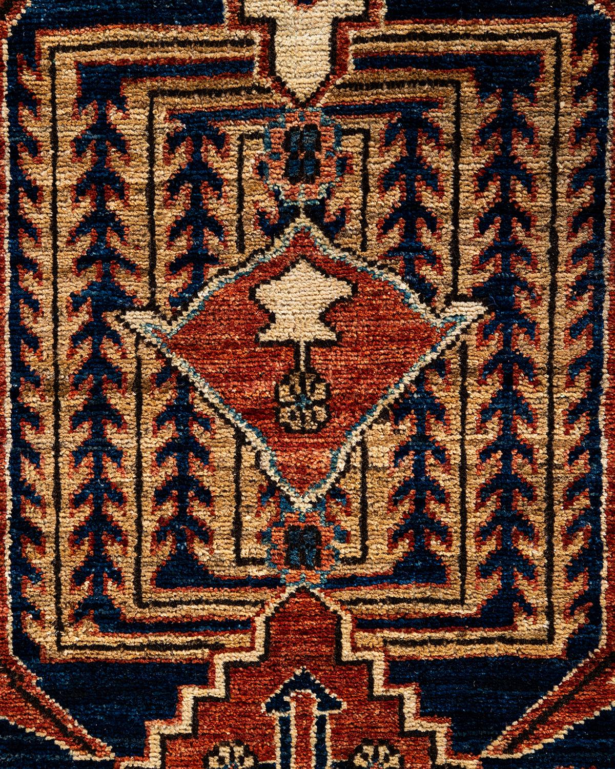 Pakistanais Traditionnel Serapi Tapis de laine bleu noué à la main 2' 8