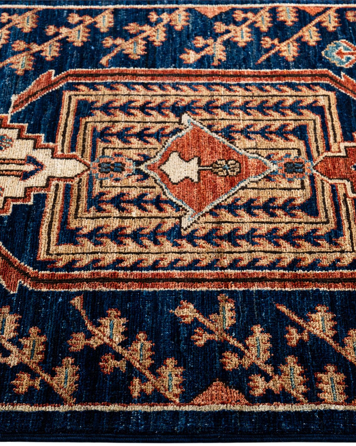 Traditionnel Serapi Tapis de laine bleu noué à la main 2' 8