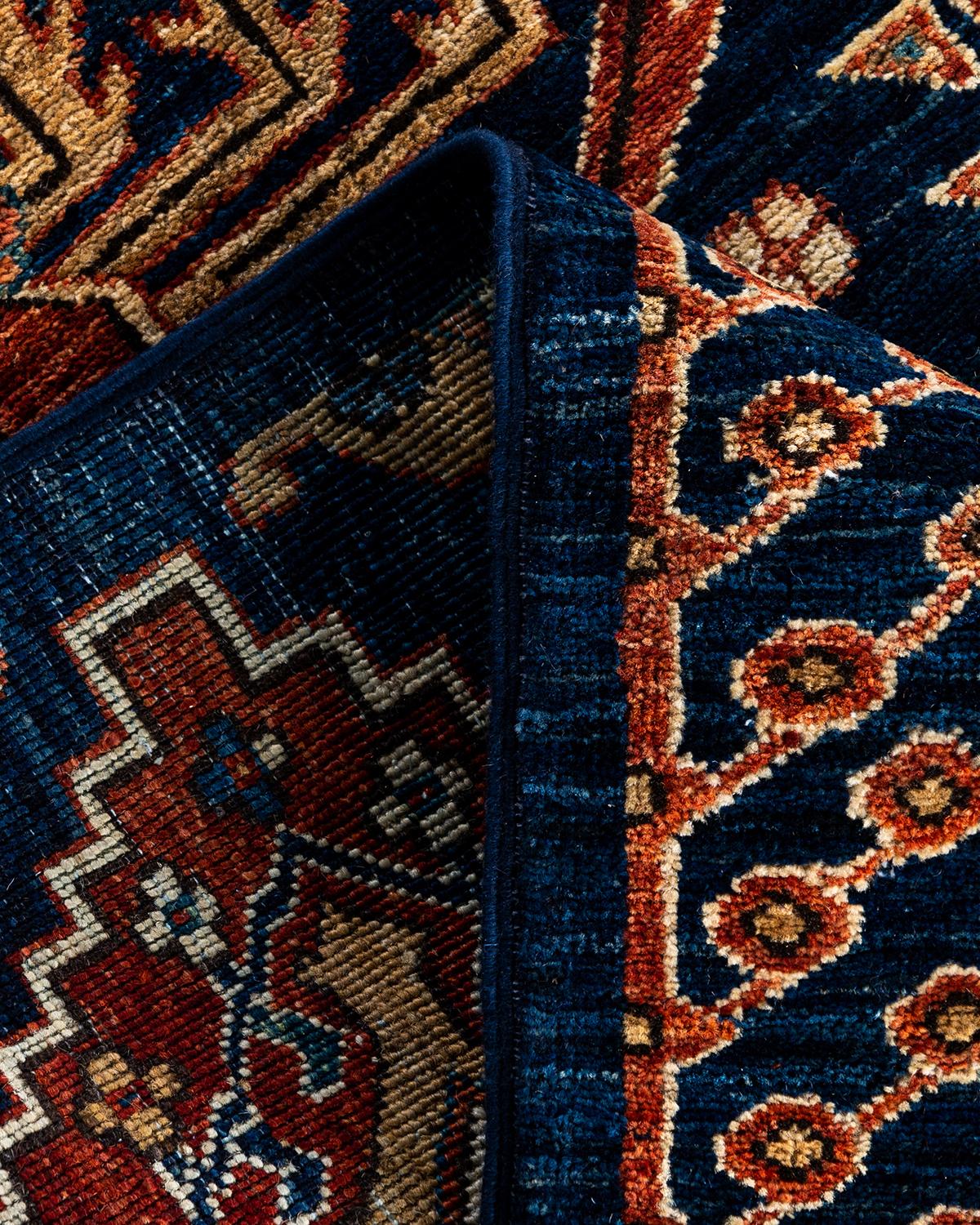 Laine Traditionnel Serapi Tapis de laine bleu noué à la main 2' 8