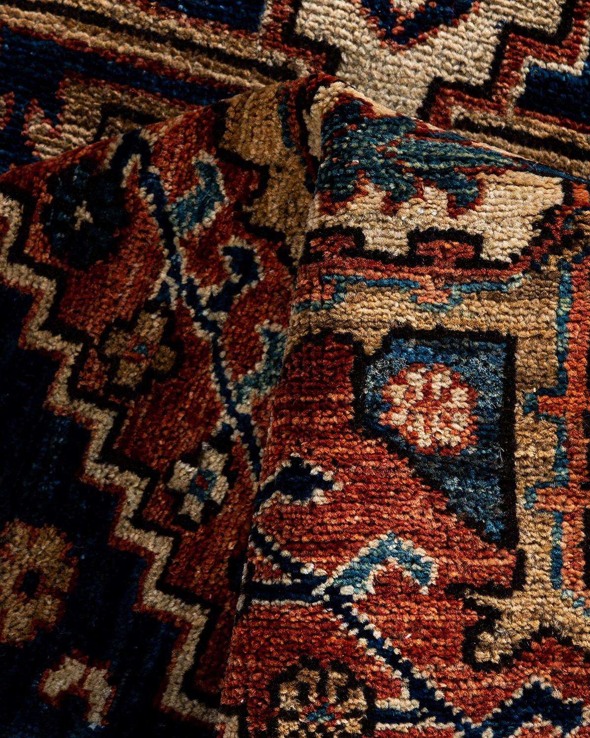 Traditionnel Serapi Tapis de laine bleu noué à la main 2' 8