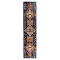 Traditional Serapi Hand Knotted Wool Blue Runner 2' 8" x 11' 11"