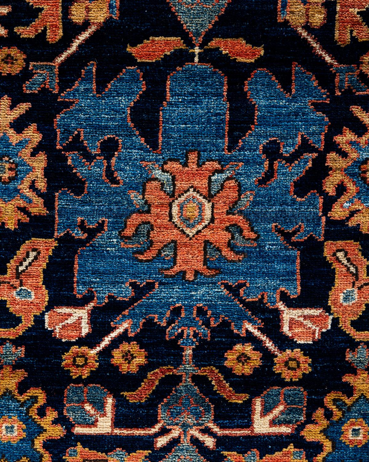 Traditioneller handgeknüpfter Serapi-Läufer aus Wolle in Blau 2' 8