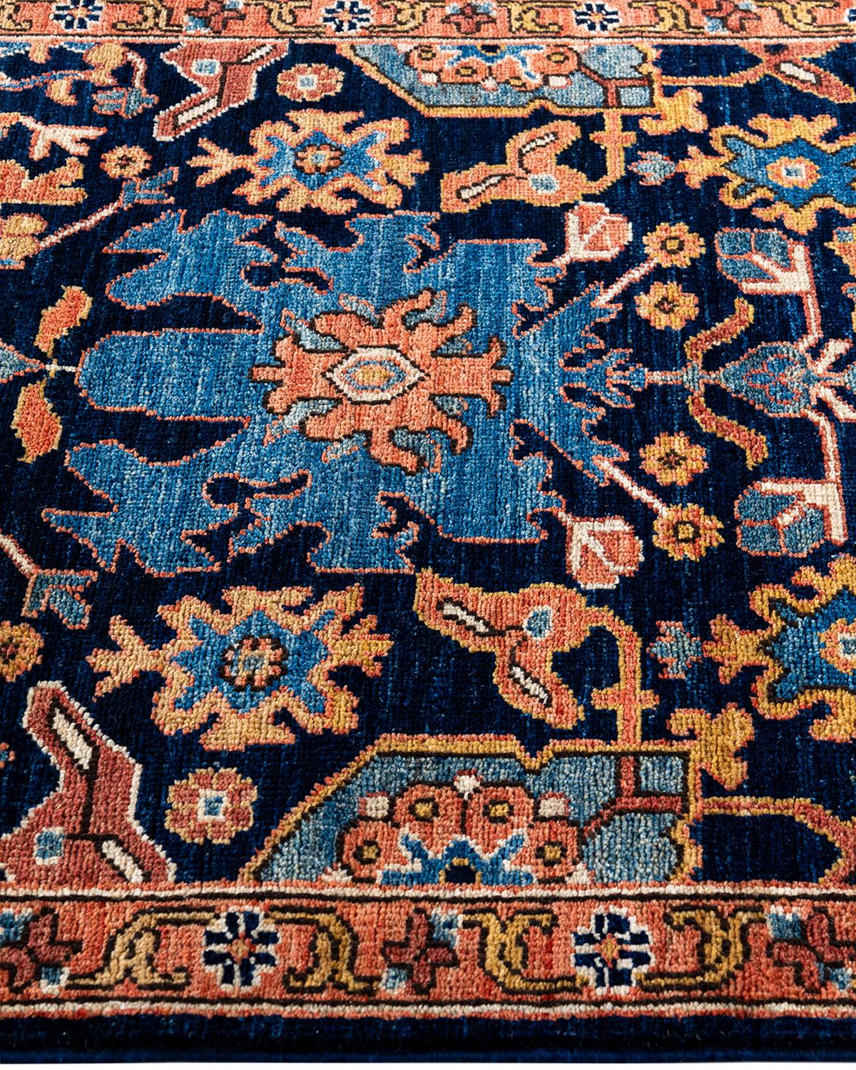 Traditioneller handgeknüpfter Serapi-Läufer aus Wolle in Blau 2' 8