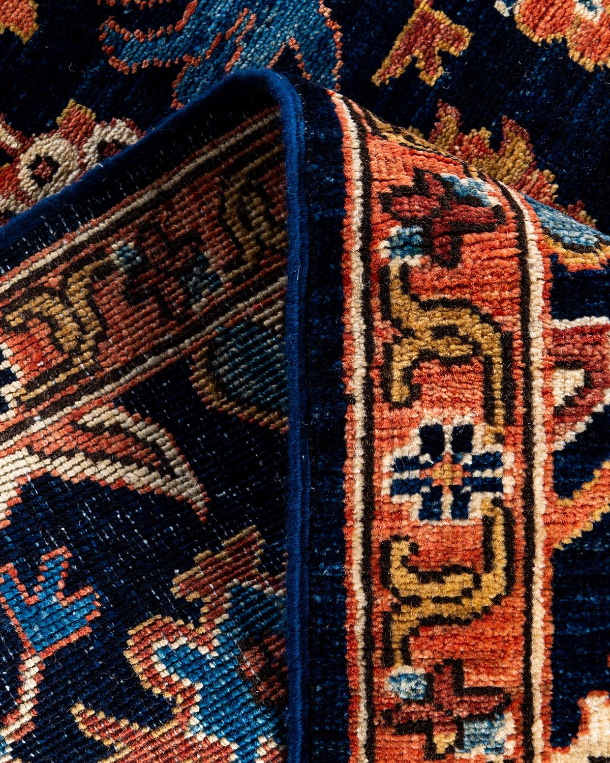 Traditioneller handgeknüpfter Serapi-Läufer aus Wolle in Blau 2' 8
