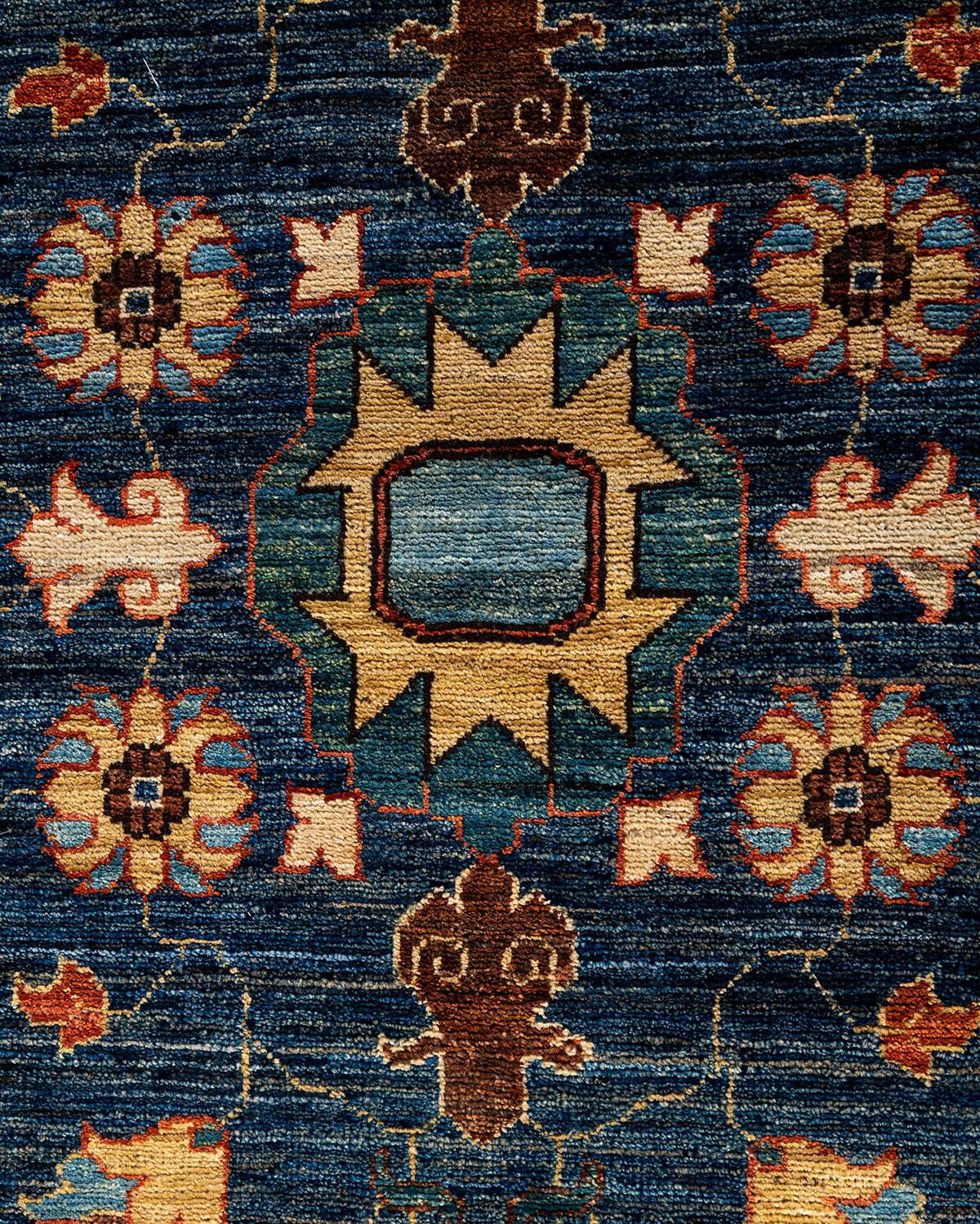 Traditioneller handgeknüpfter Serapi-Läufer aus Wolle in Blau 2' 8