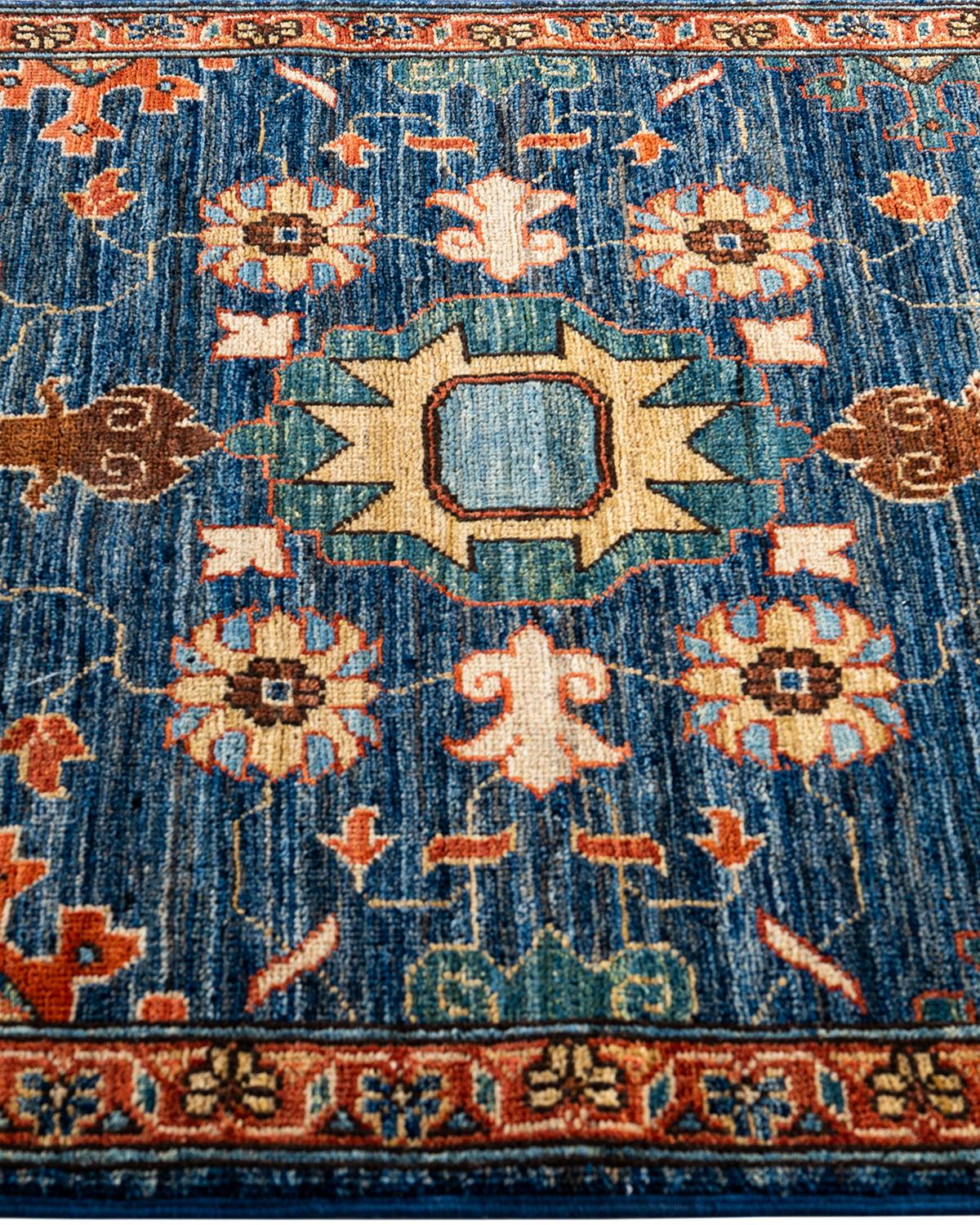 Traditioneller handgeknüpfter Serapi-Läufer aus Wolle in Blau 2' 8