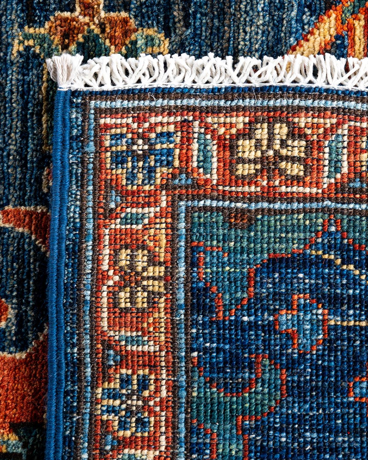 Traditioneller handgeknüpfter Serapi-Läufer aus Wolle in Blau 2' 8