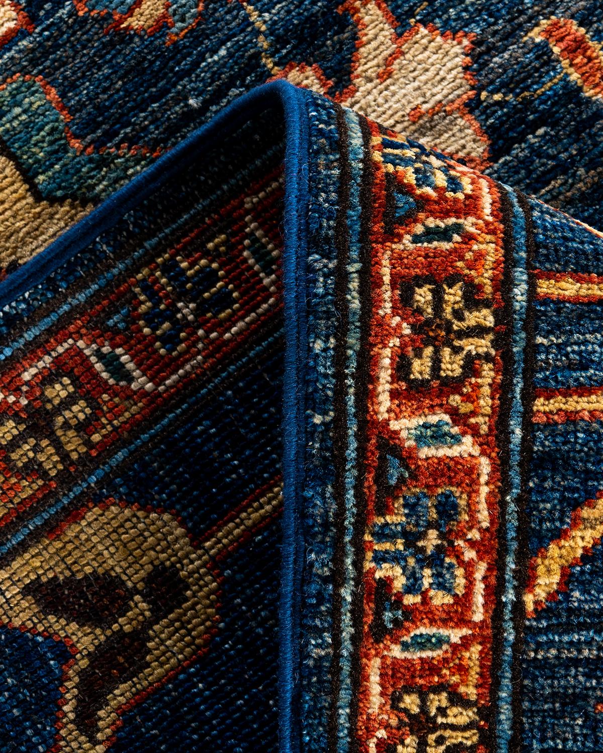 Traditioneller handgeknüpfter Serapi-Läufer aus Wolle in Blau 2' 8