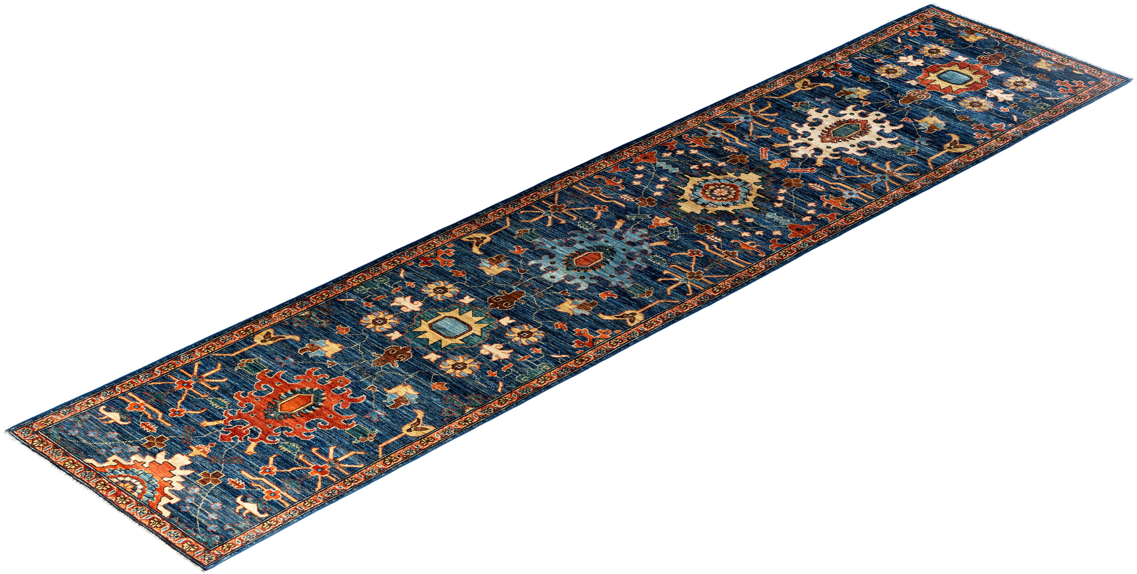 Traditioneller handgeknüpfter Serapi-Läufer aus Wolle in Blau 2' 8