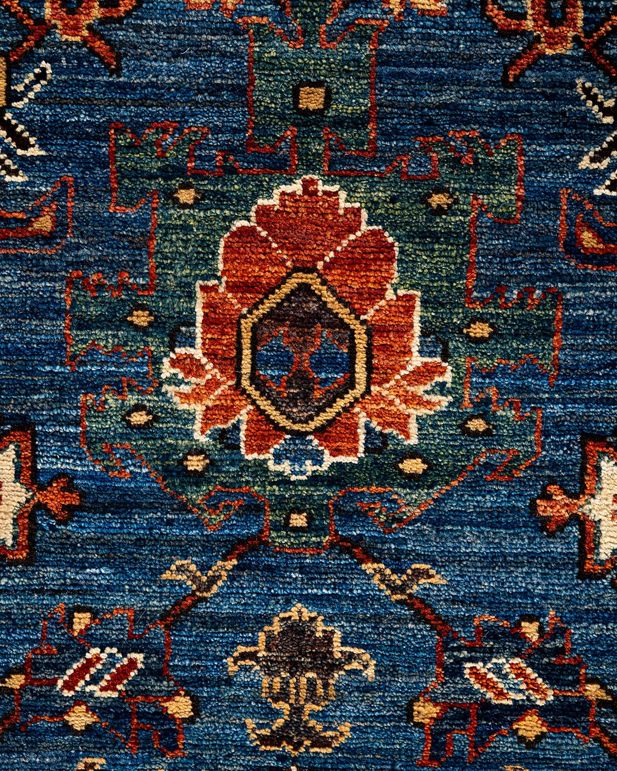 Pakistanais Tapis de couloir traditionnel Serapi bleu noué à la main 2' 8