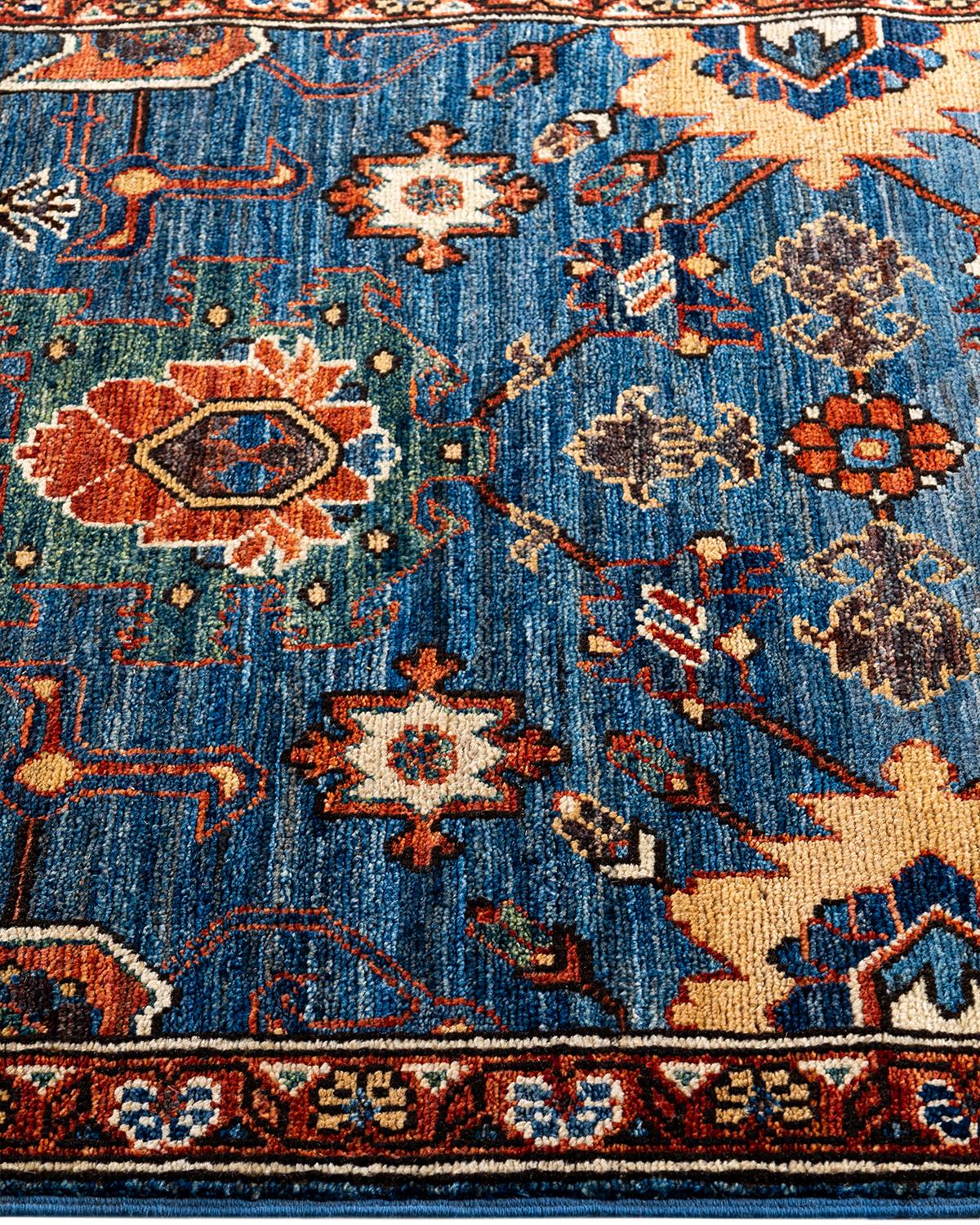 Tapis de couloir traditionnel Serapi bleu noué à la main 2' 8